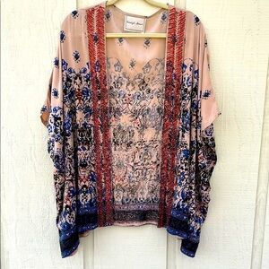 Anthropologie Beautiful Stories Open Front Cardigan Kimono XL Abstract Sequins